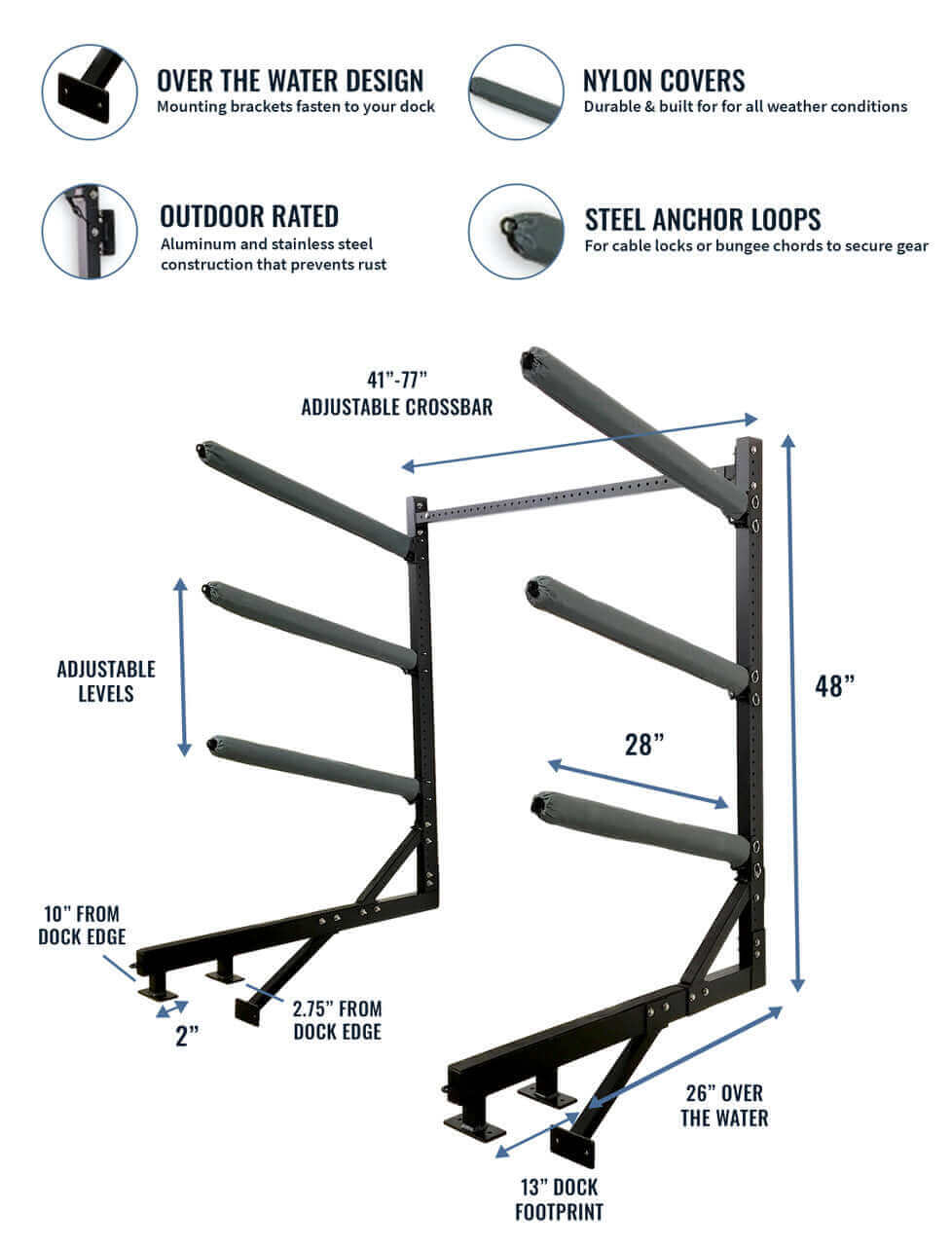 Chesapeake Dock Kayak Rack | Over The Water Storage | 4 Levels - Image 4