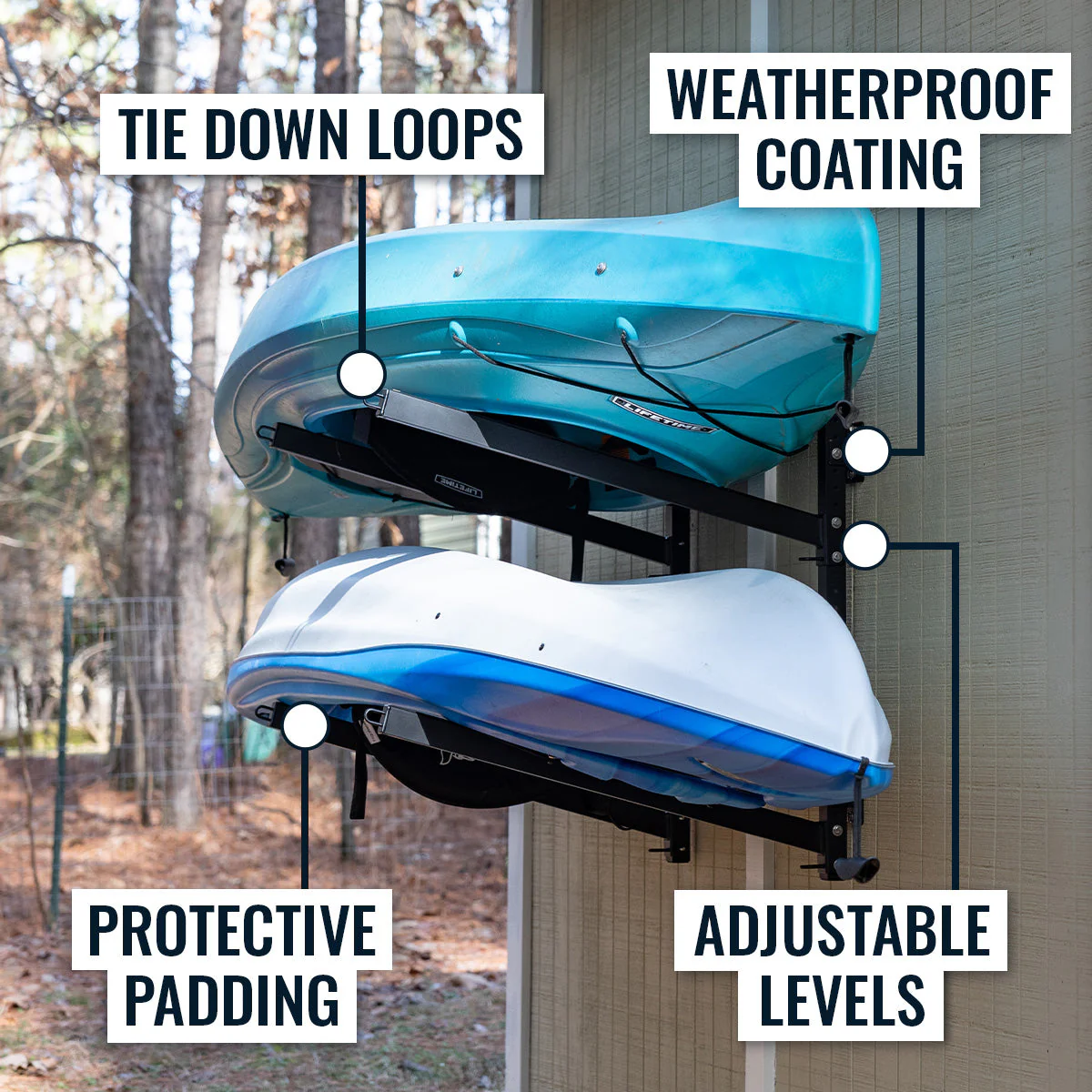 Shenandoah Kayak Rack | Outdoor Adjustable Storage | 2 Levels - Image 3